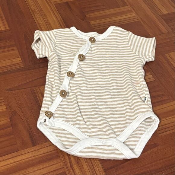 Rabbit + Bear Organic Cotton Striped Bodysuit Neutrals 3-6 Months - Picture 1 of 3